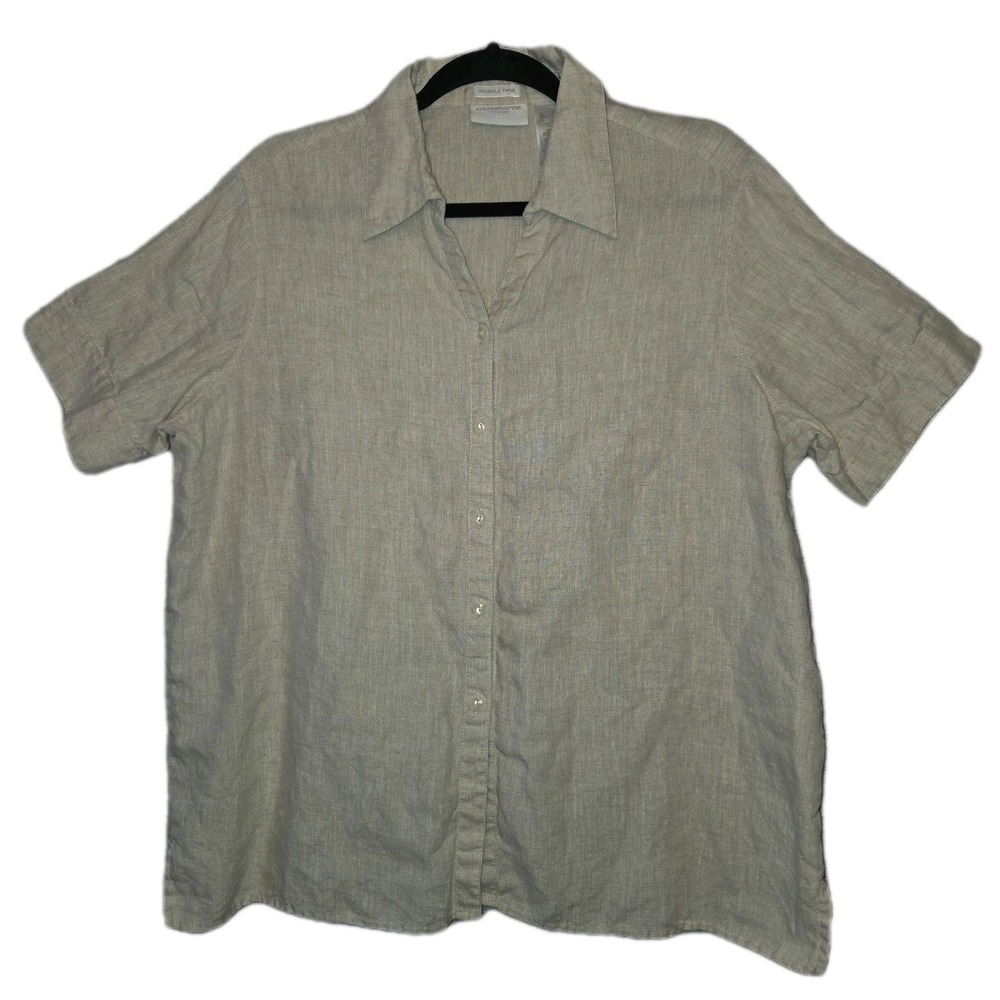 Liz Claiborne Lizsport 100% Linen Button Tan Blouse Women's XL Wrinkle Free Top